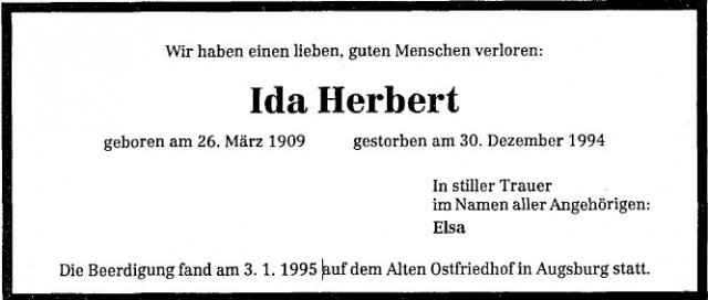 Herbert Ida 1907-1994 Todesanzeige